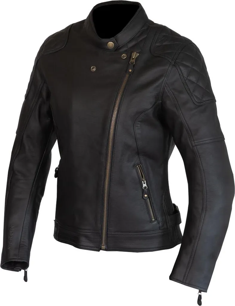 Veste Moto Femme en Cuir Merlin Bristol D3O Noir S - Coupe Vintage Chic