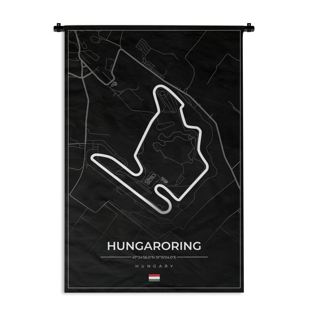 MuchoWow Wandteppich Wandbehang F1 - Ungarn - Auto - Rennstrecke - Hungaroring - Schwarz 120x180 cm Tapisserie Dekoration Wandtuch - Schlafzimmer...