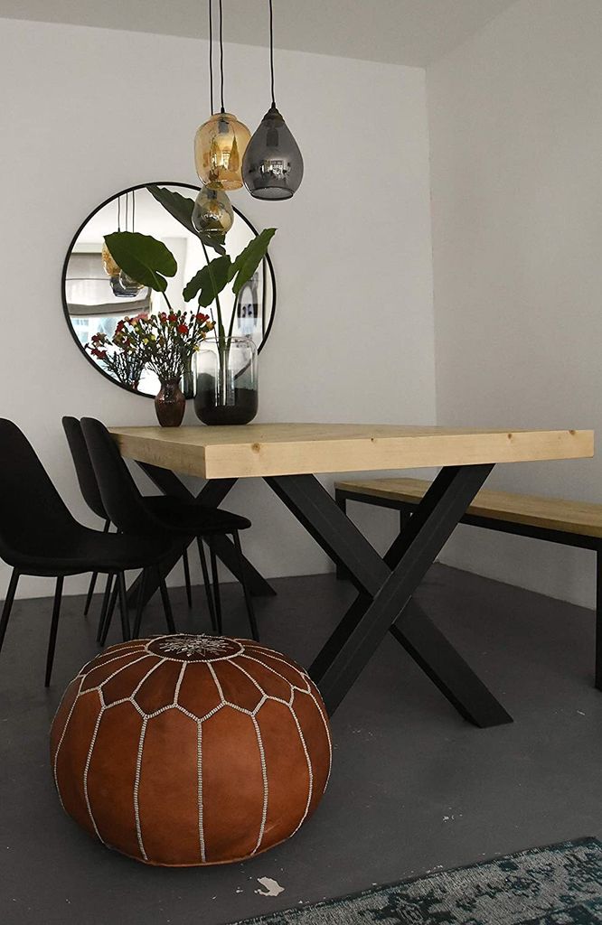 Marokkanischer Echtleder Pouf - Cognac braun - Produktbild 3