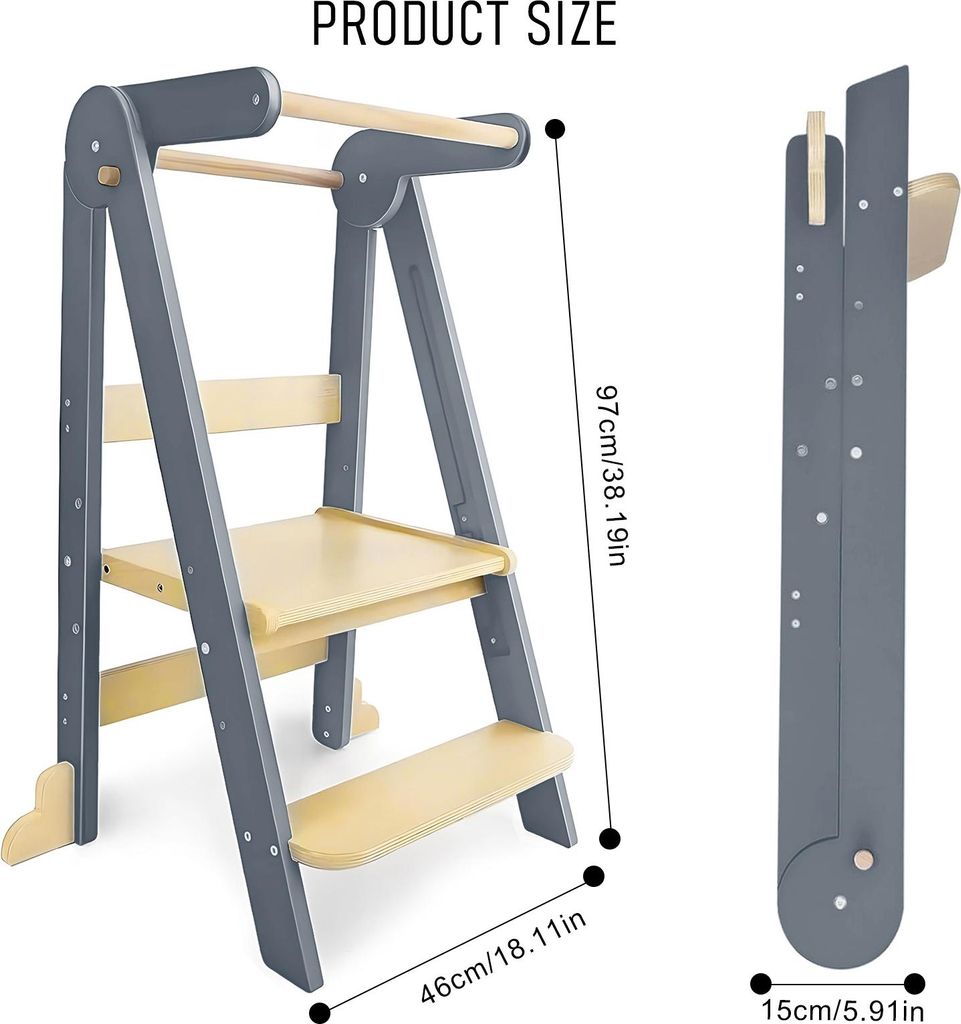 Lernturm für Kinder, faltbarer Küchenturm für Kleinkinder, zusammenklappbarer Stehturm für Kleinkinder, Montessori-Küchenhocker