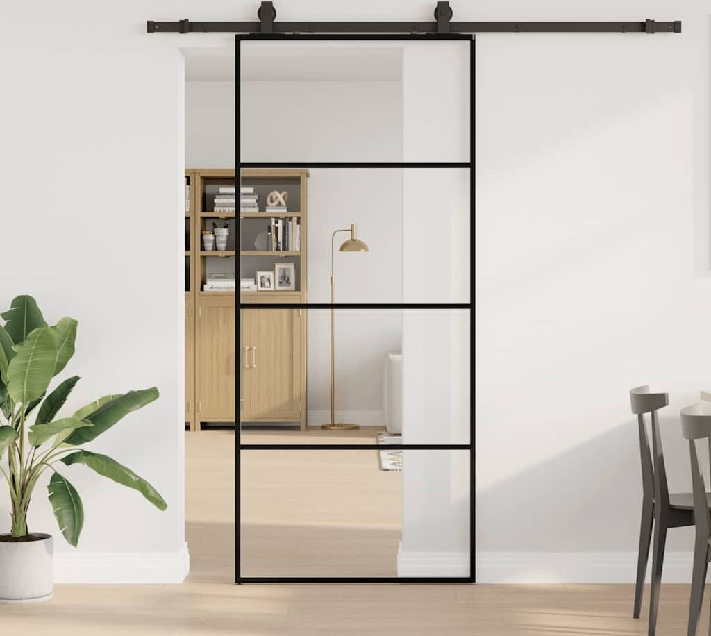 Schiebetür mit Beschlag Schwarz 90x205 cm ESG-Glas, Zimmertüren DesignMöbel