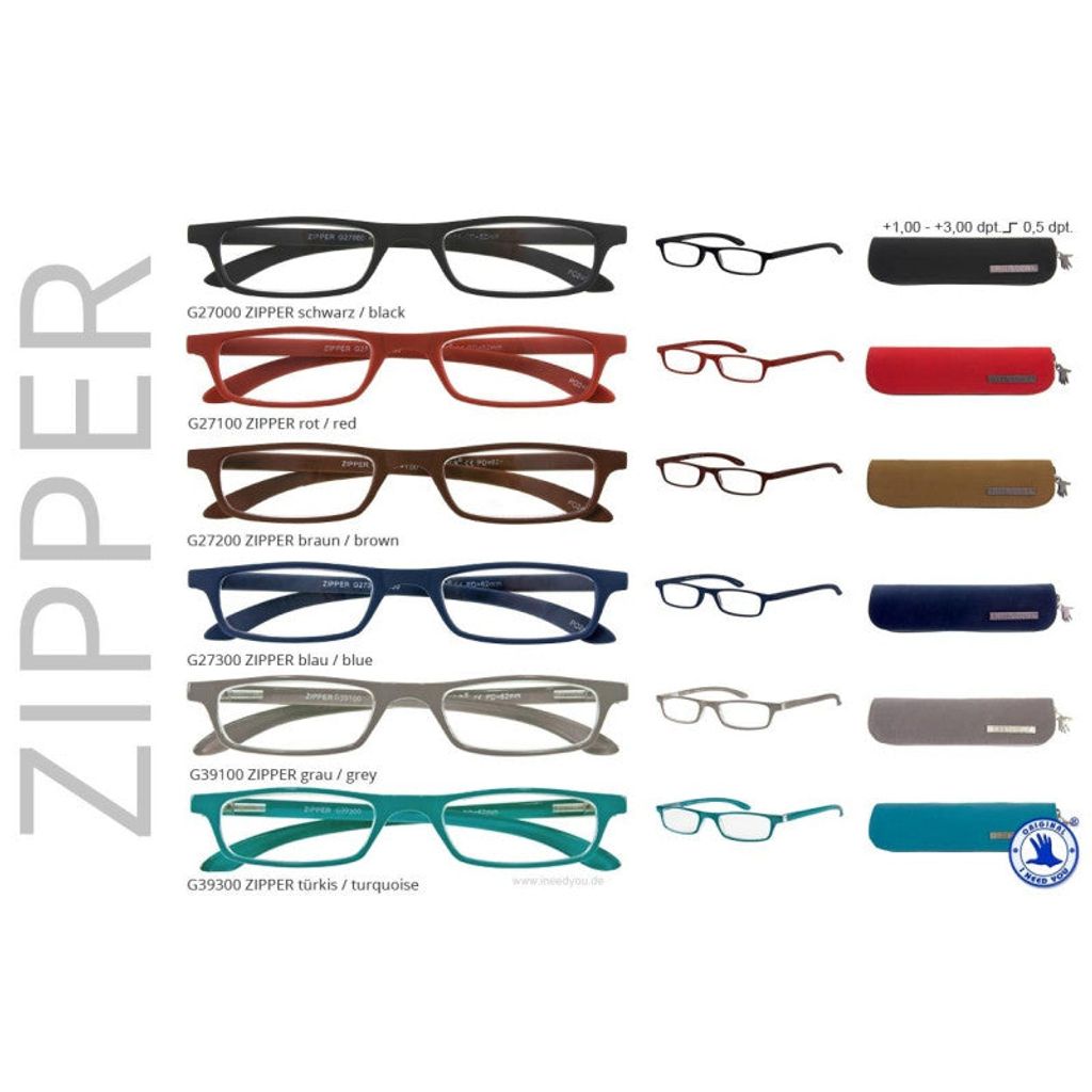 I NEED YOU Lunettes de lecture ZIPPER, noir, +2.50 dpt. Image du produit 
