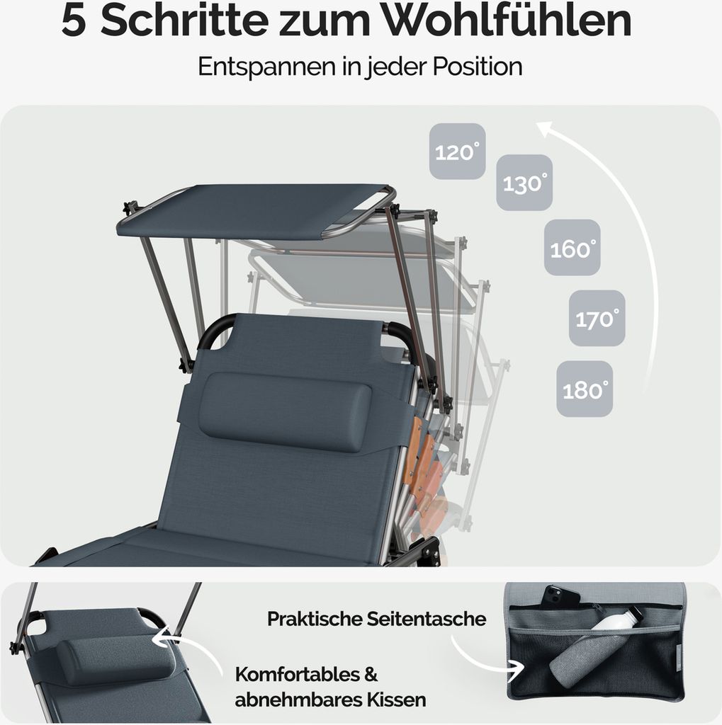 CASARIA® Sonnenliege klappbar Wetterfest mit Dach Produktbild 2
