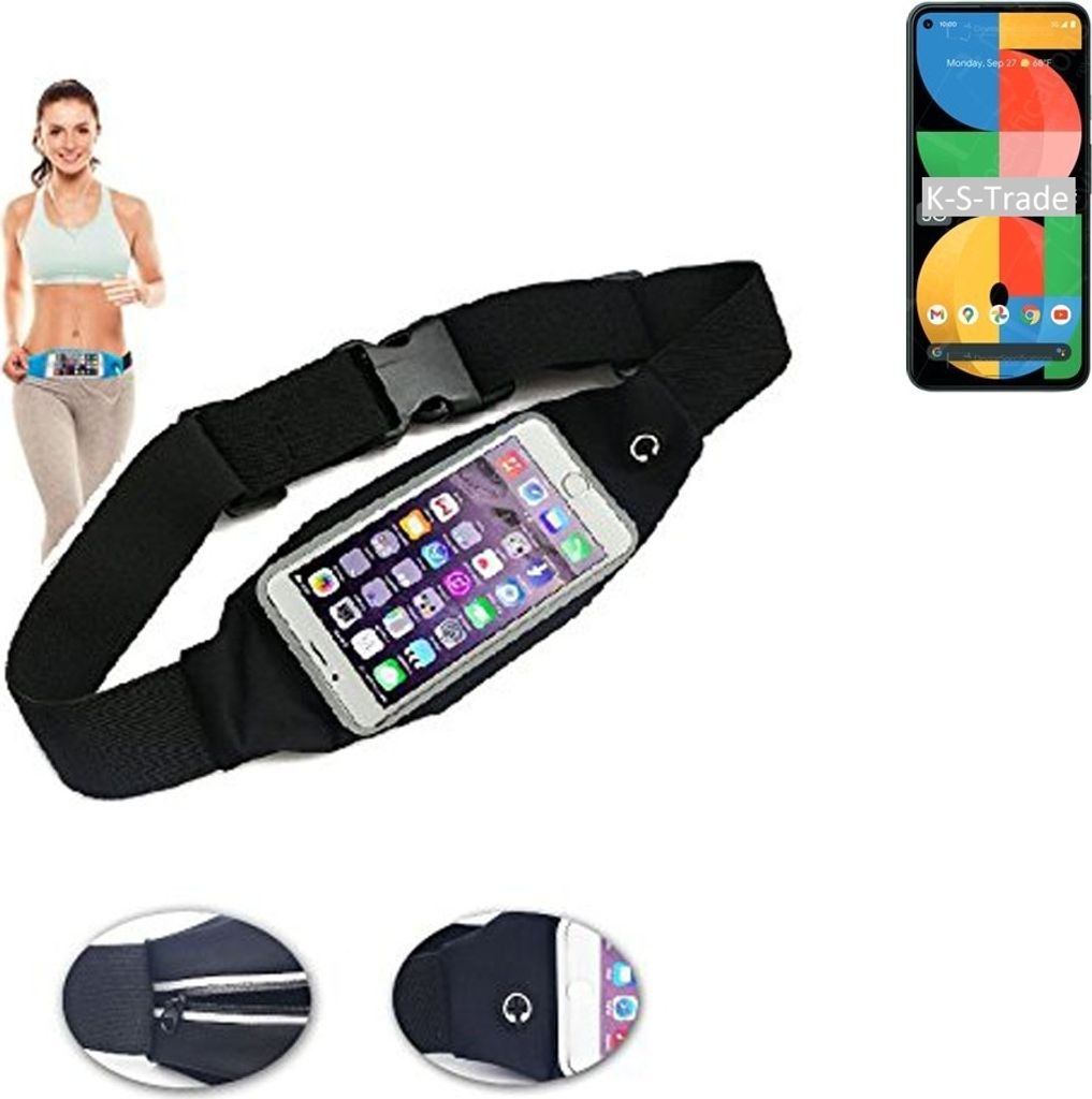 K-S-Trade Jogging-Armband kompatibel mit Google Pixel 5a Gürteltasche Umhängetasche Bauchtasche schwarz Sport Running Jogging Fitness Laufen