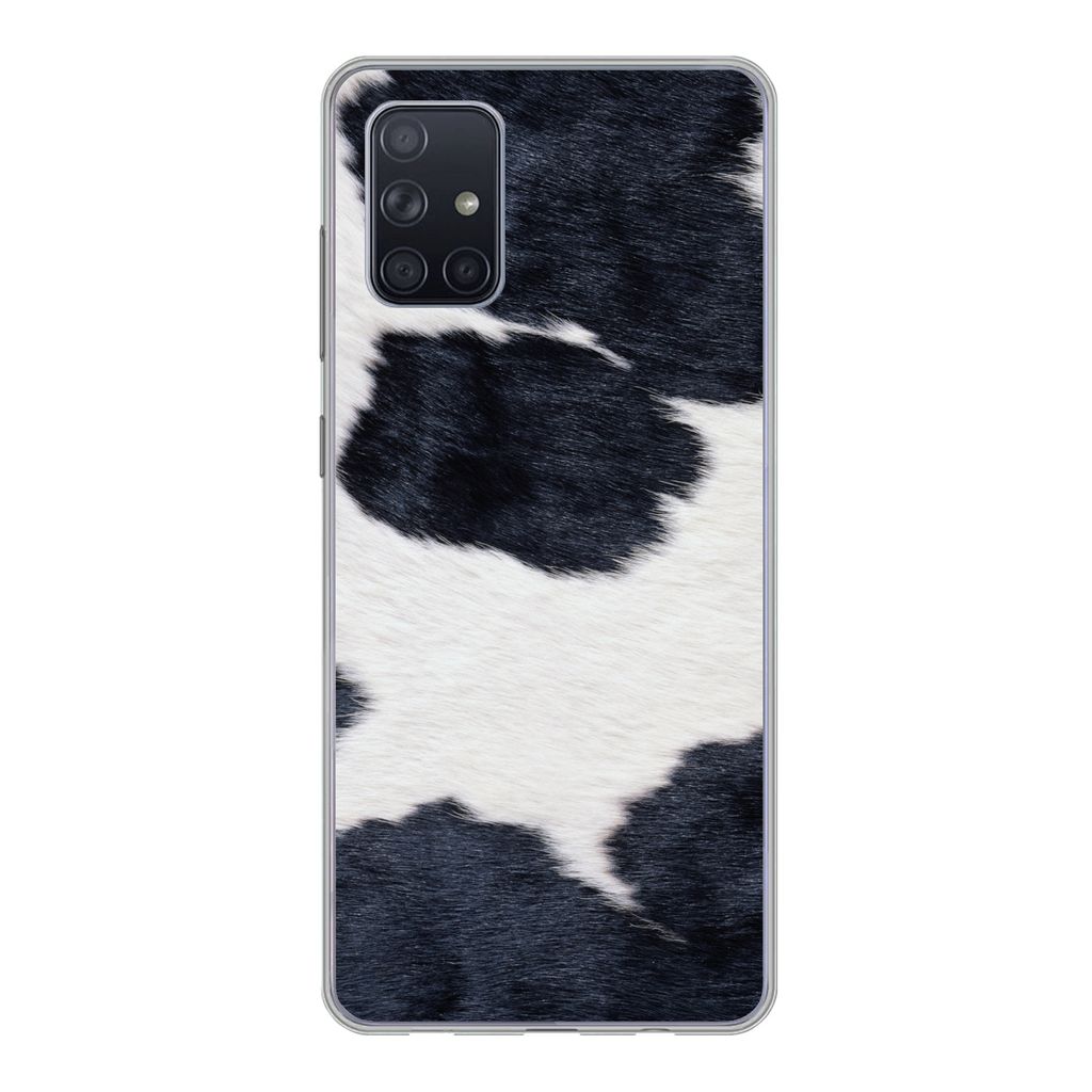 MuchoWow Handyhülle Schutzhülle Hülle für Samsung Galaxy A51 Bild einer schwarzen und weißen Kuhhaut Silikon Softcase Handy Hülle - Schutza...