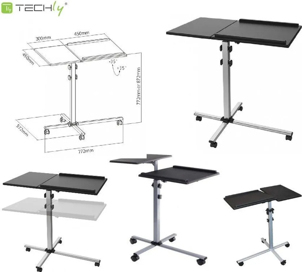 Techly Universal Trolley avec Plateau Extensible de 77 à 87 cm Robuste - 2