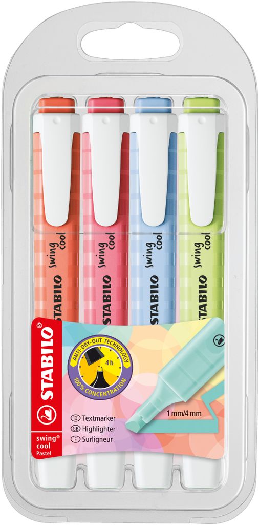 Evidenziatore - STABILO swing cool Pastel - Confezione da 4 Immagine del prodotto 