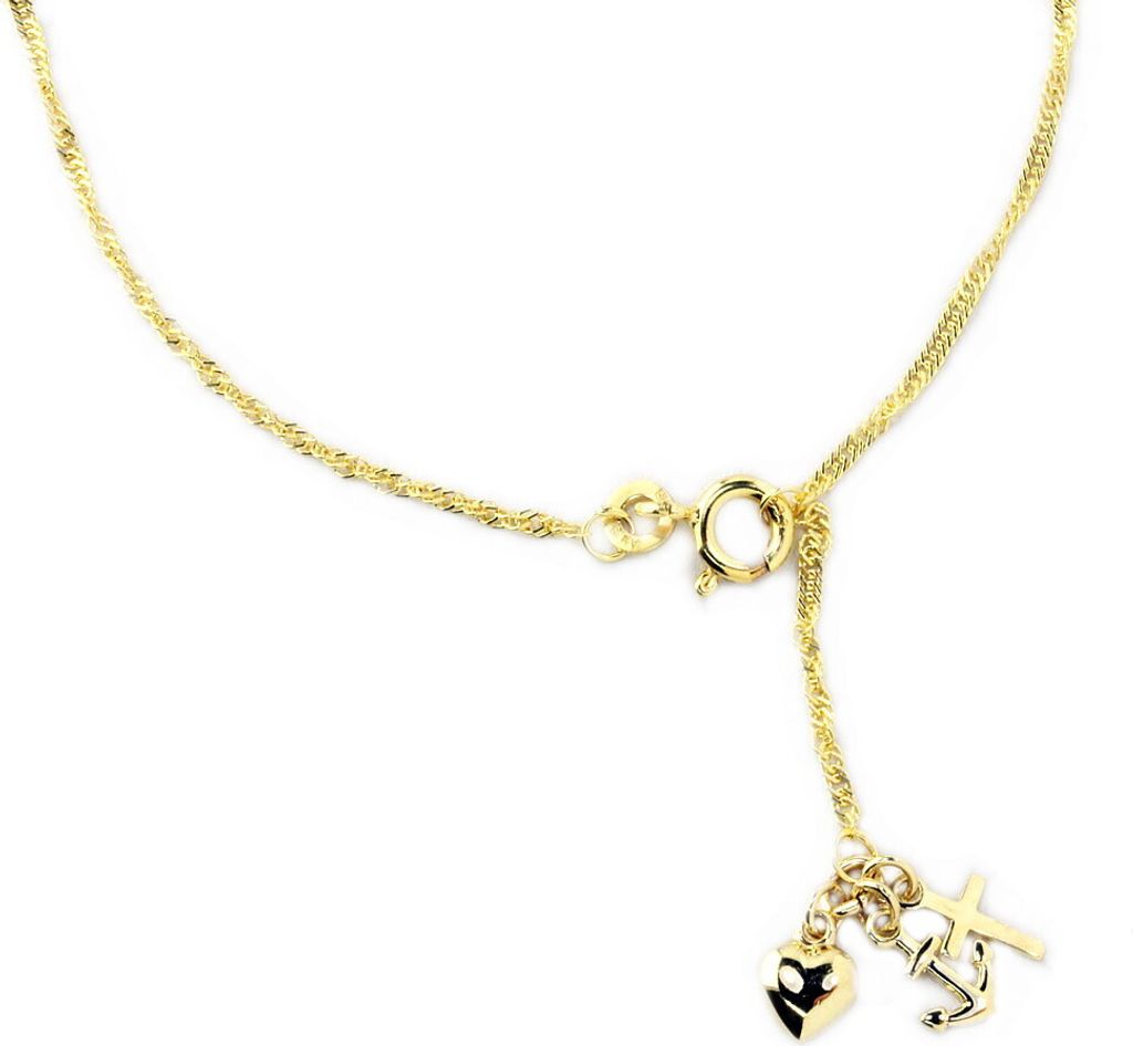 Fußkettchen echt Gold 333 (8 kt) mit Anhänger Glaube-Liebe-Hoffnung