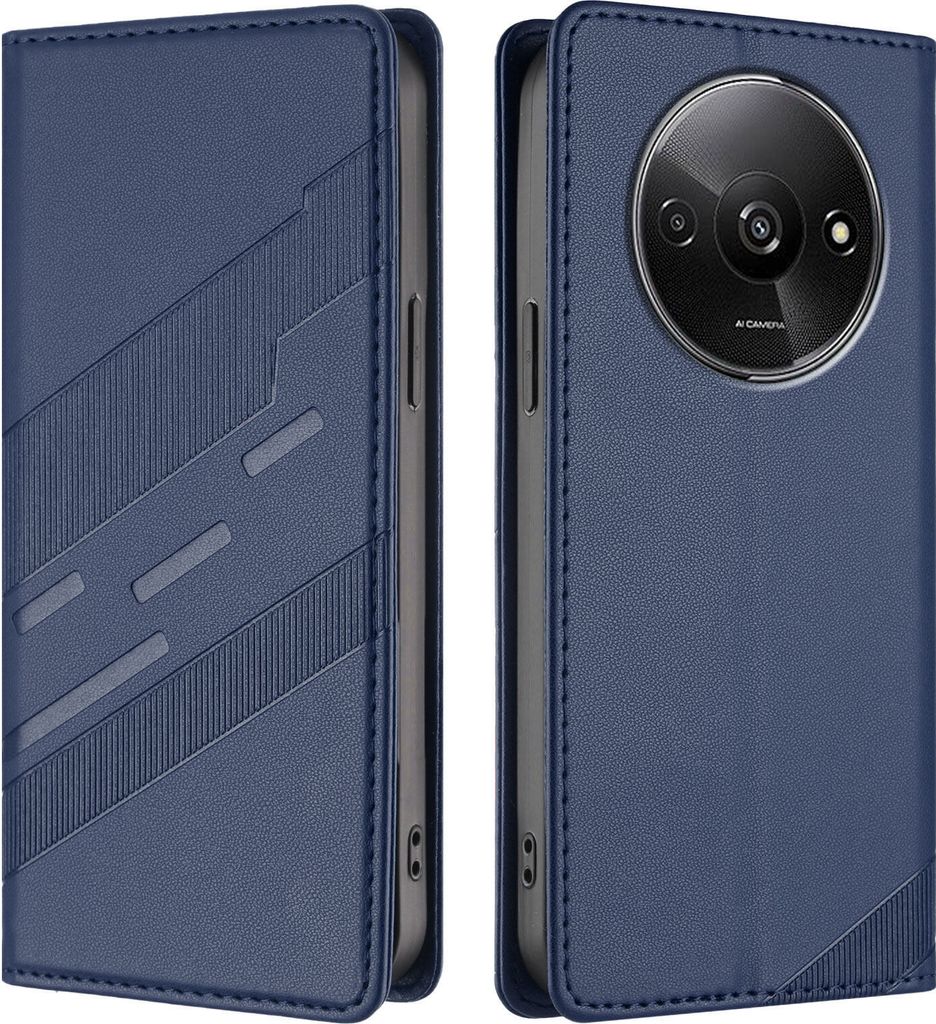 Hülle für Xiaomi Redmi A3 / Poco C61, Kunstleder Brieftaschen Handyhülle mit Kartenfach und Standfunktion Blau