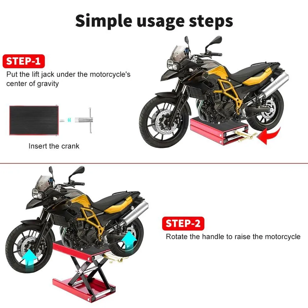 Cric de levage moto plateau antidérapant 500kg - Support atelier rouge