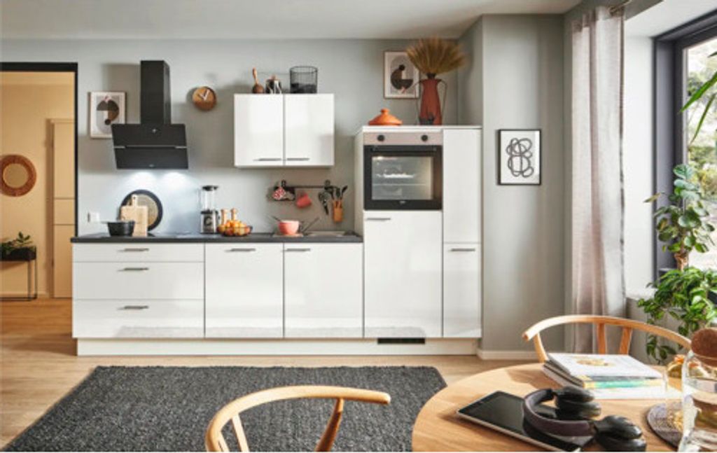 PICCANTE Plus Küchenzeile ohne Geräte Prime Fabro 300 cm weiß hochglanz vormontiert Variante rechts 4067368018975