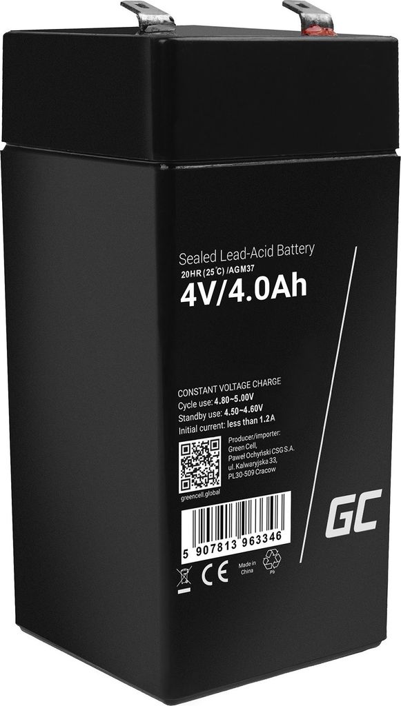 Batterie Green Cell AGM VRLA 4V 4Ah pour systèmes d'alarme, Image du produit 