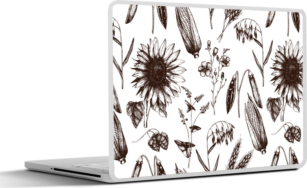 MuchoWow Laptop Aufkleber Sticker Cover Muster - Pflanzen - Schwarz - Weiß 30x21 cm - Sticker für Laptop - Selbstklebend