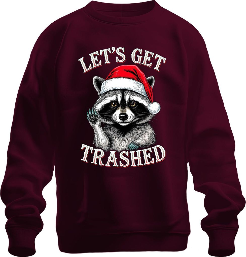 LET'S GET TRASHED Weihnachtswaschbär Weihnachtsmütze Party lustig Uni Sweatshirt Pullover, Burgundy, S