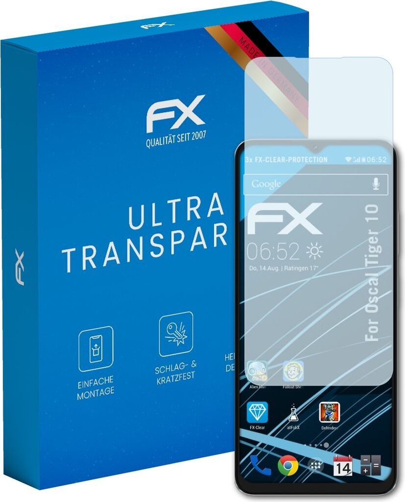 atFoliX FX-Clear 3x Schutzfolie kompatibel mit Oscal Tiger 10 Displayschutzfolie