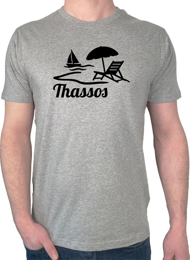 Huuraa Herren T-Shirt Thassos Inselmotiv Griechenland L Sport Grey Bio Baumwolle Fairtrade Herrenshirt Geschenkidee