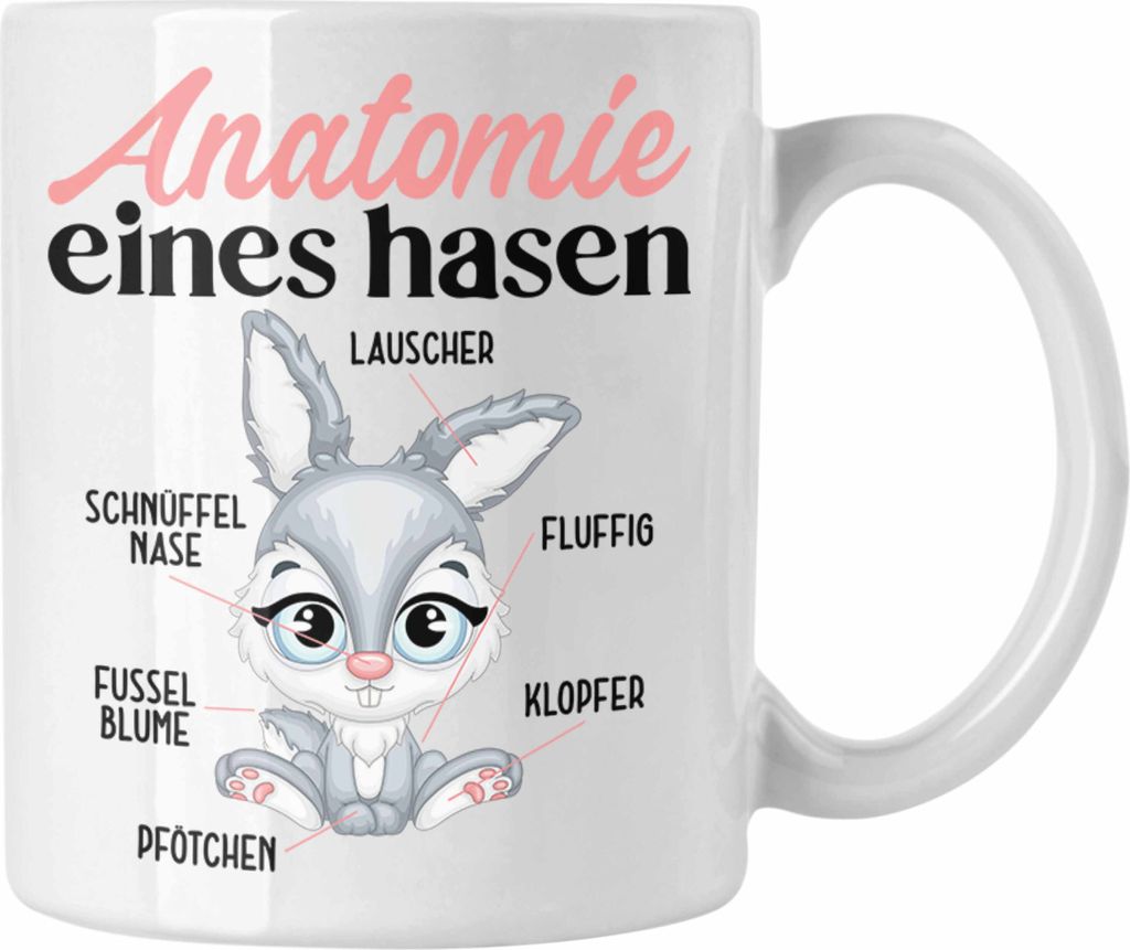 Trendation - Hasen Tasse Geschenk Hasen-Besitzer Kaninchen Kinder Anatomie Eines Hasen (Weiß)