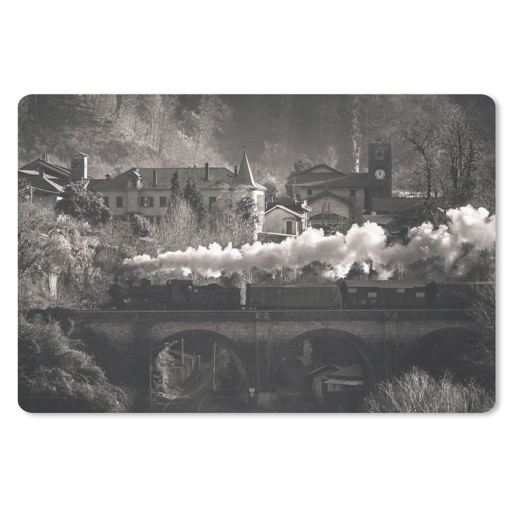 MuchoWow Mauspad Mousepad Schwarz-Weiß-Fotografie eines Dampfzuges auf einer Brücke 27x18 cm - Mousepads - Maus Mat - Pad - Mausunterlage - Bü...