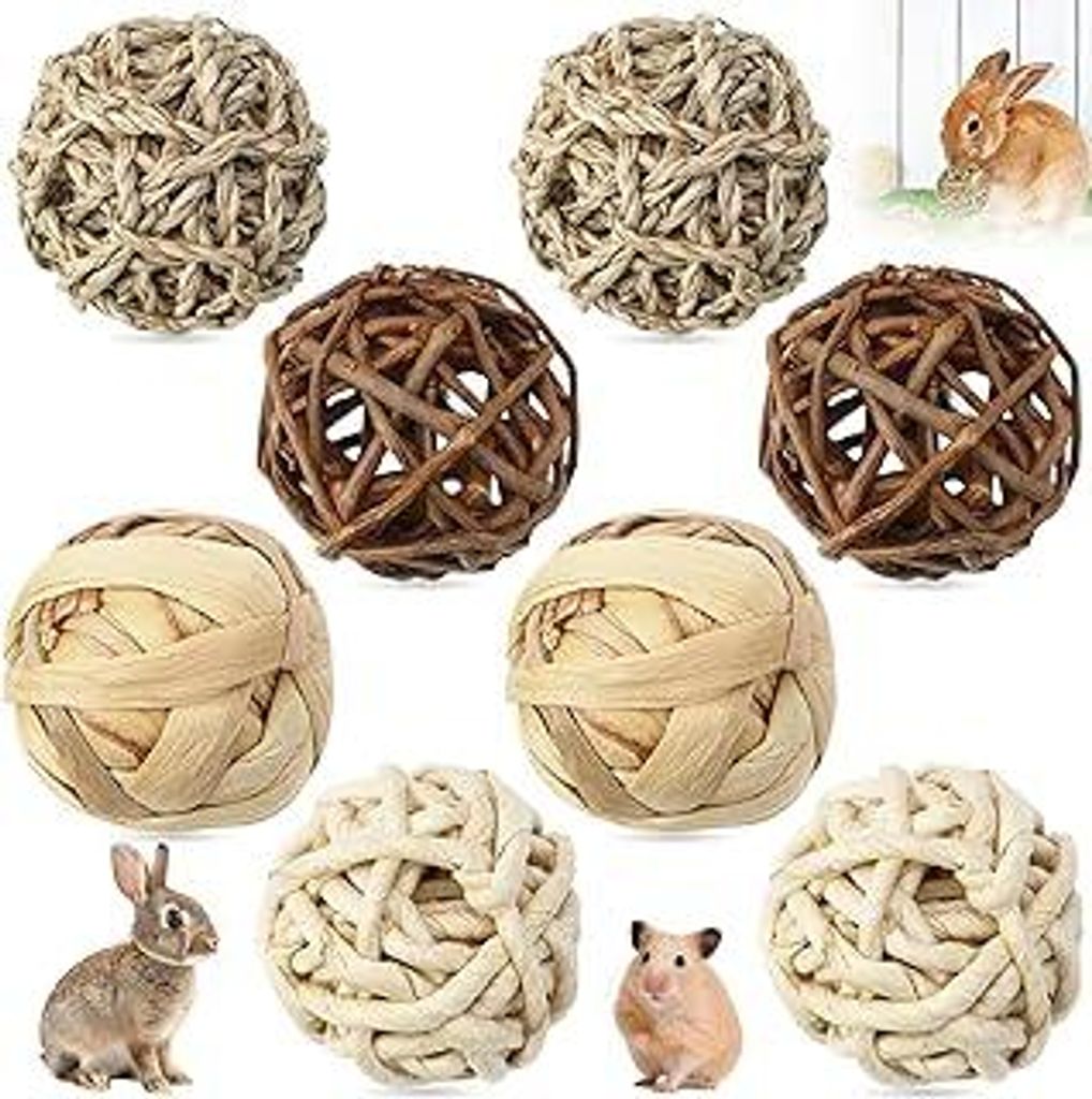 8Pcs Kaubälle Kaninchen Spielzeug, Kleintiere Kauspielzeug Grasspielzeug Hamster Grasball, Zahnpflege Hamsterball Hasenspielzeuge Seegras Rollende...
