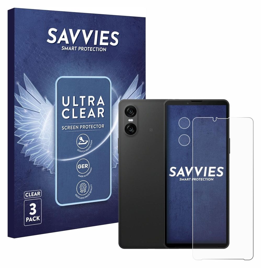 A product shot of a smartphone screen protector packaging and a smartphone.