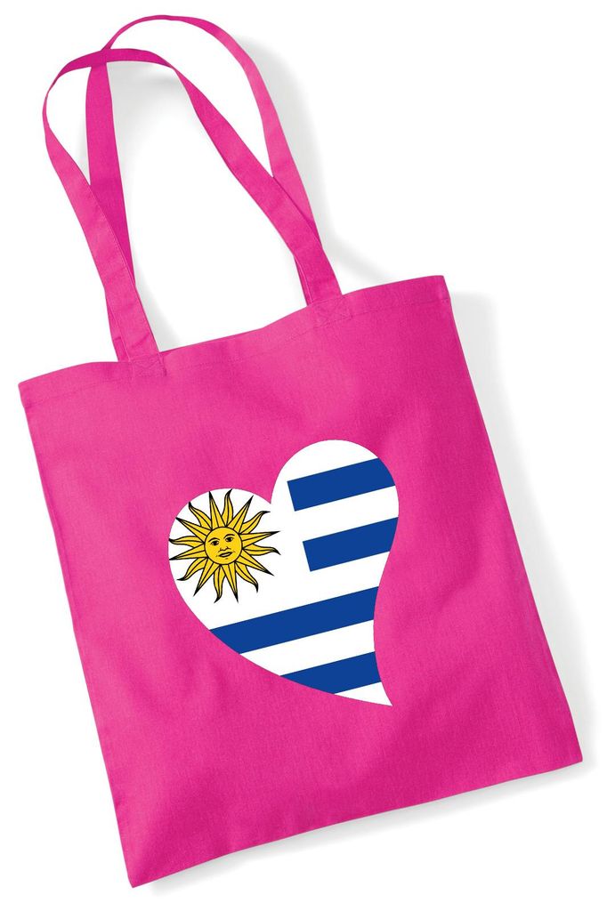 Huuraa Jutebeutel Uruguay Flagge Herz 10 Liter Fuchsia Baumwolle Tasche Geschenkidee