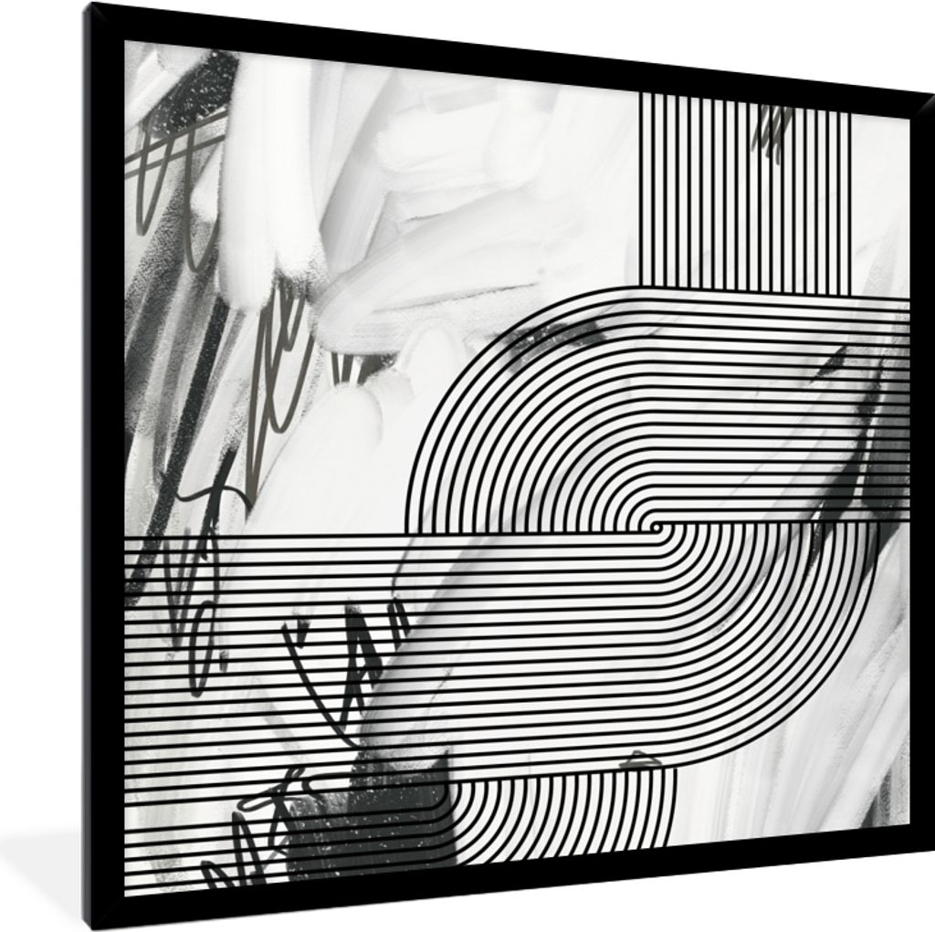 MuchoWow Gerahmtes Poster Abstrakt - Streifen - Schwarz - Weiß 40x40 cm - Poster mit Schwarzem Bilderrahmen Wandposter Rahmen Foto Bilder - Mit ...