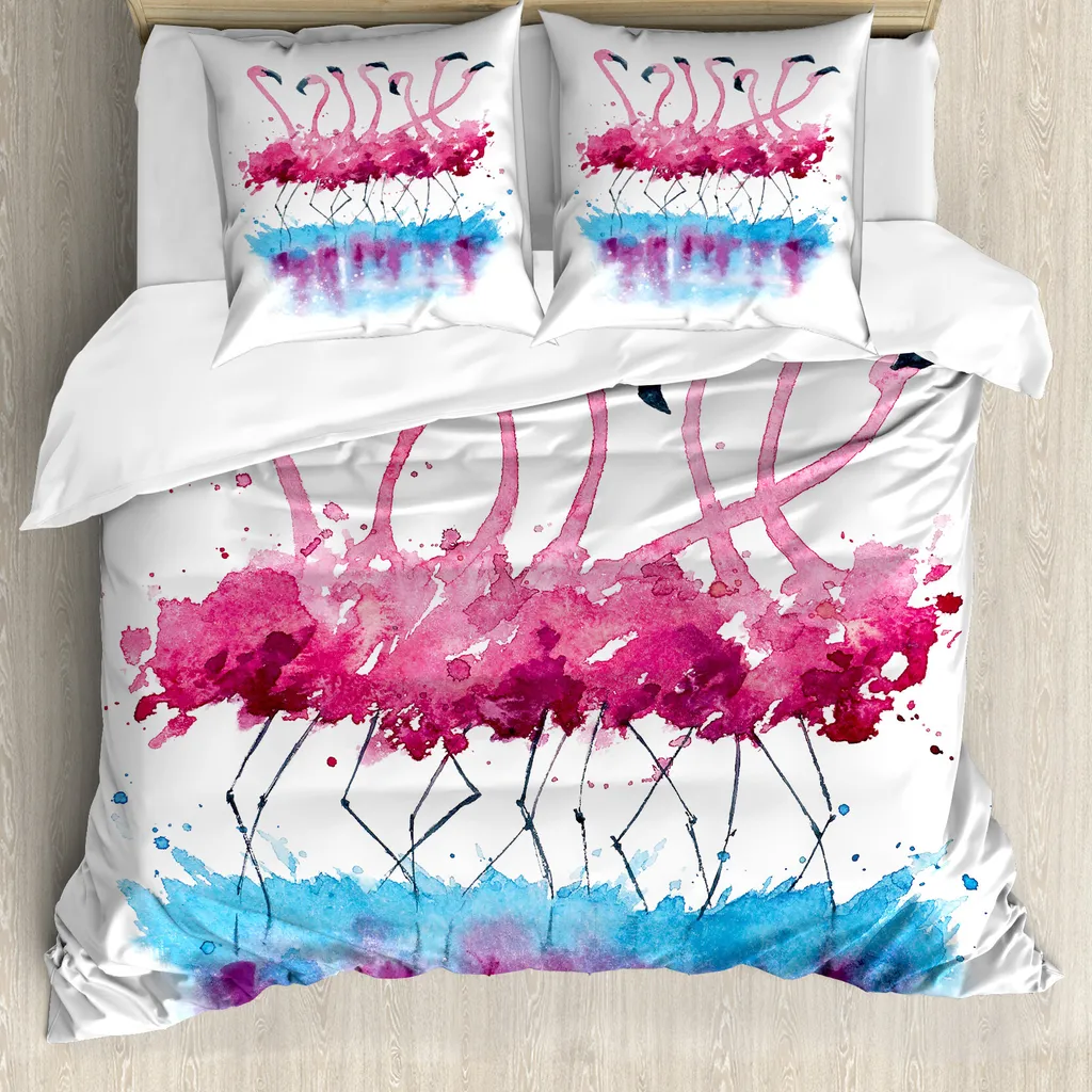 Copripiumino Tropicale ABAKUHAUS Flamingo Blu e Rosa Matrimoniale