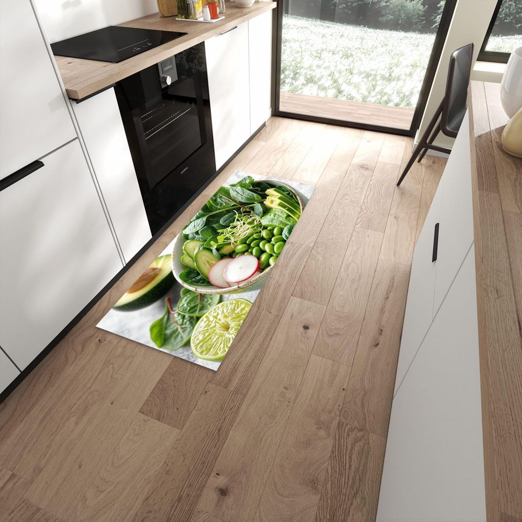 Küchenteppich 60x150cm rutschfest & abwischbar PVC Läufer - Gesunder Salat