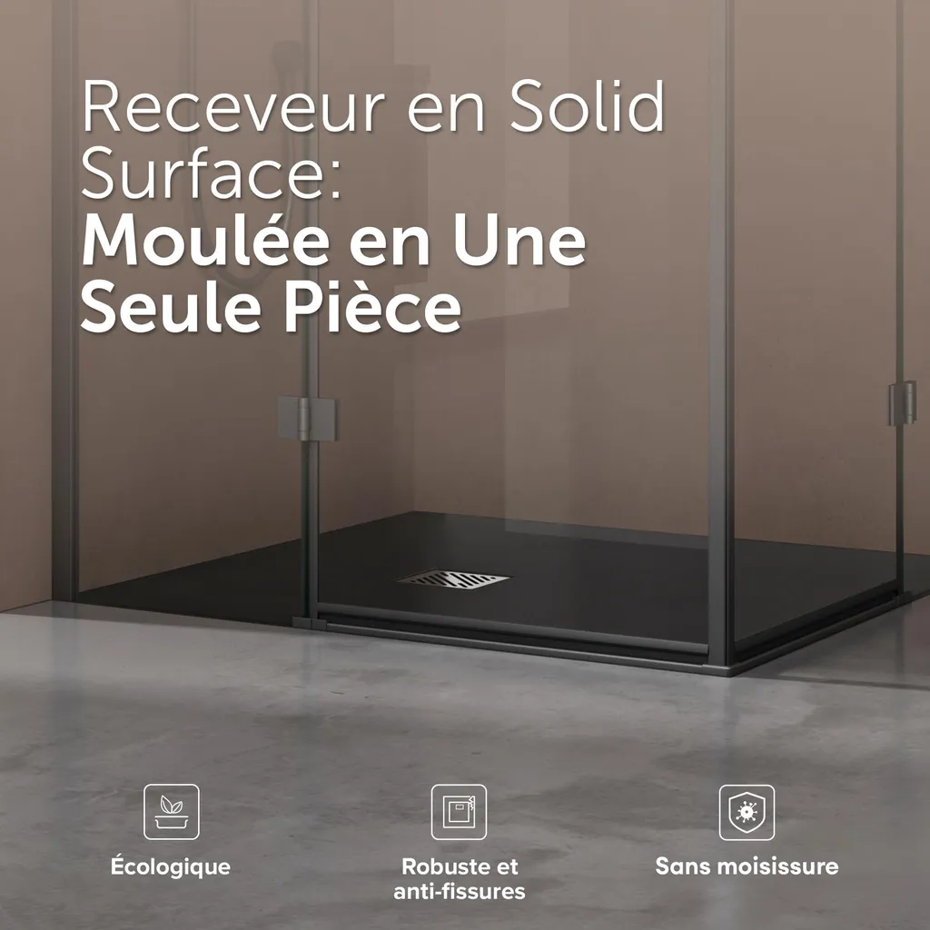 Bac à douche rectangulaire 80x140 Solid Surface mat gris noir doporro