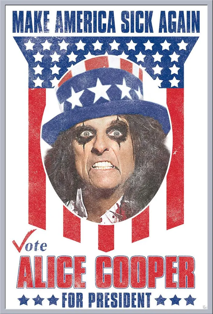 Décoration Murale Rock : Cadre Alice Cooper for President Argenté