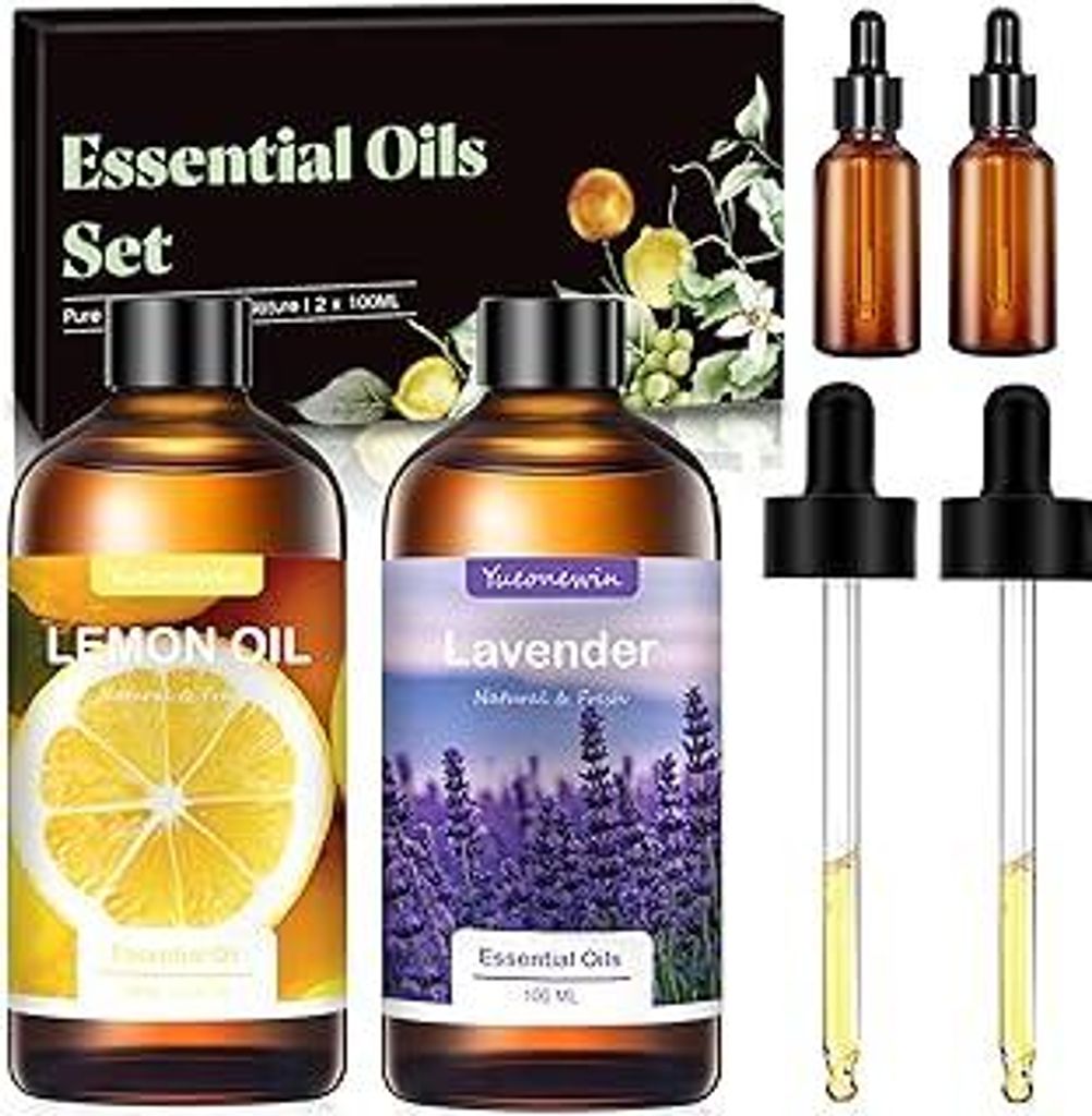 Ätherische Öle für Diffuser, Ätherische Öle Set mit Lavendelöl 100 ml, Zitronenöl 100 ml, Reines Aromatherapie Duftöl Geschenkset für DIY,...