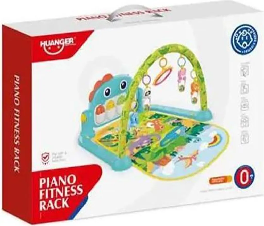 Tapis d'Éveil Musical Dinosaure HUANGER avec Arche de Jeux Bébé Rose
