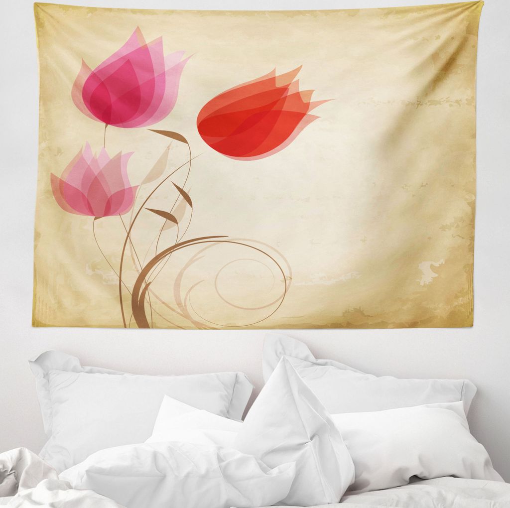 ABAKUHAUS Blumen Wandteppich, Hazy Rote Blumen Natur aus Weiches Mikrofaser Stoff Waschbar ohne Verblassen Digitaldruck, 150 x 110 cm, Sandbraun Ro...
