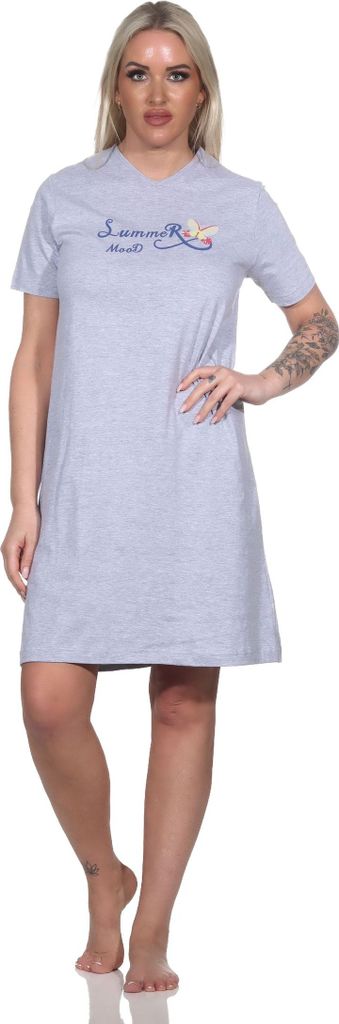 Normann Damen kurzarm Nachthemd mit Schmetterling als Motiv - auch in Übergrössen ; grau-mel. , 40