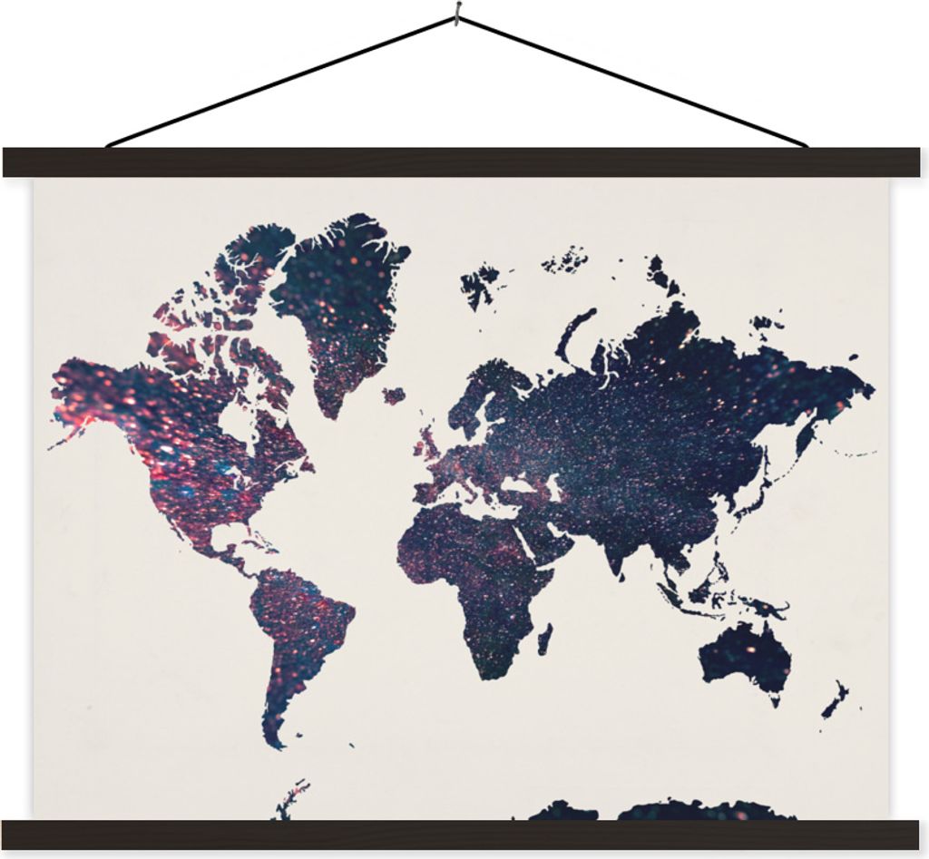 MuchoWow Textilposter Weltkarte - Galaxie - Weiß 150x113 cm mit schwarzem Rahmen - Wohnzimmer