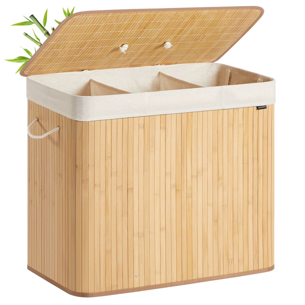SONGMICS Wäschekorb mit Deckel, 3 Fächer, 170 Liter, Produktbild 