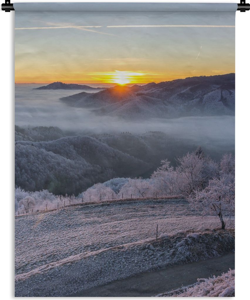 MuchoWow Wandteppich Wandbehang Winter - Berge - Sonne - Abend 150x200 cm Tapisserie Dekoration Wandtuch - Wandaufhängung - Moderner