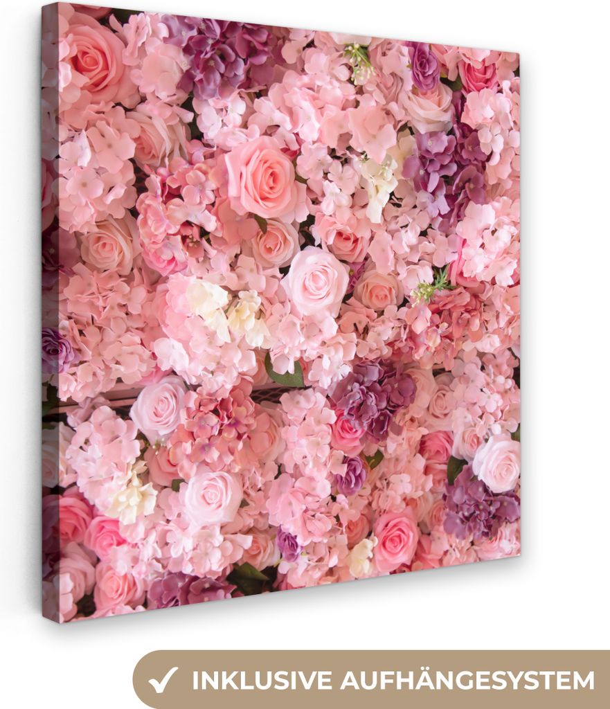 MuchoWow - Leinwandbilder - Blumen - Rosa - Rosen, Wandbild, Wanddeko Bilder Wohnzimmer, 50x50 cm