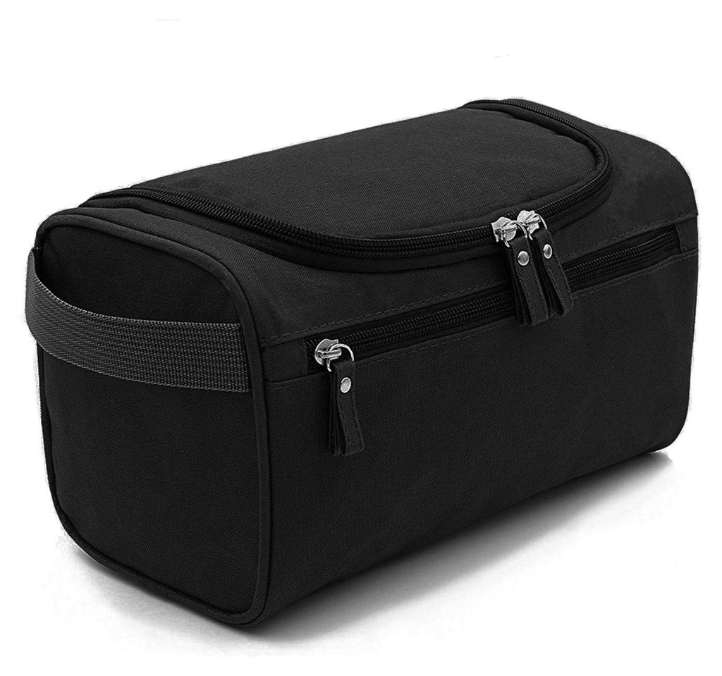 Herren-Kulturbeutel, großer wasserdichter Kulturbeutel mit Netz- und Reißverschlussfächern, Uni-Reisetasche, schwarz