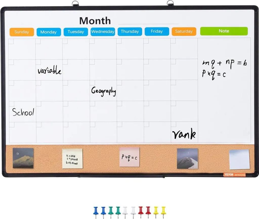 Tableau de planification mural combiné avec calendrier : liège et blanc - 9