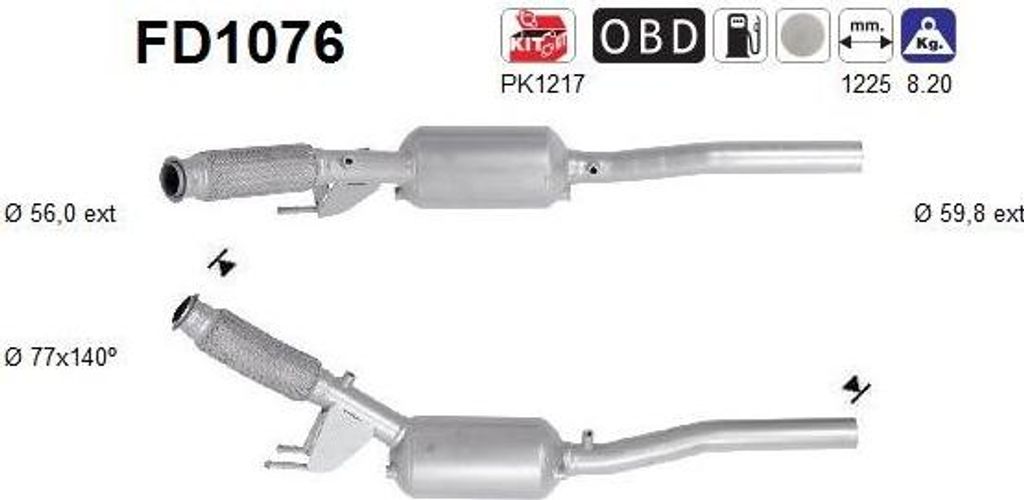 AS FD1076 Dieselpartikelfilter Rußpartikelfilter DPF für VW Transporter V Bus (7HB, 7HJ, 7EB, 7EJ, 7EF, 7EG, 7HF, 7EC) Euro 5 Abgasanlage Diesel
