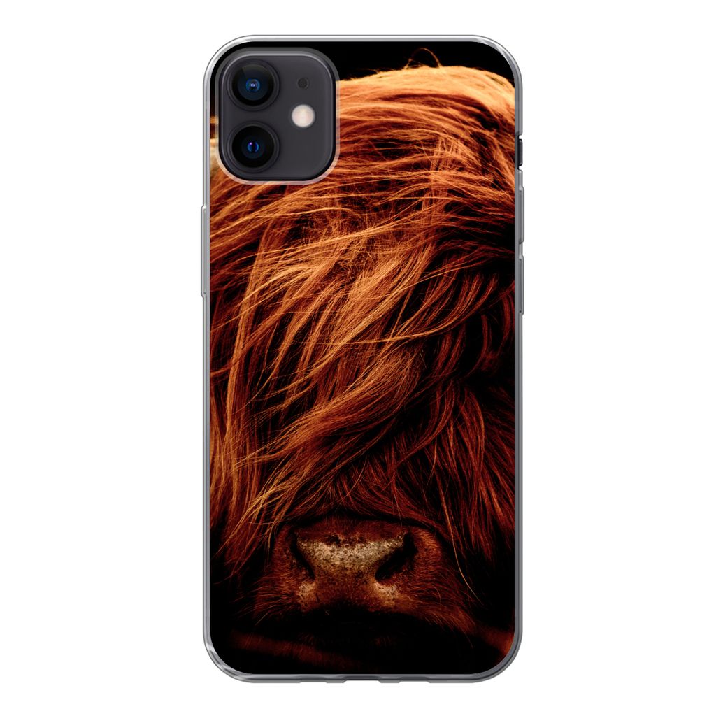 MuchoWow Handyhülle Schutzhülle Hülle für iPhone 12 mini Schottischer Highlander - Kuh - Hörner - Porträt - Tiere Silikon Softcase Handy H...