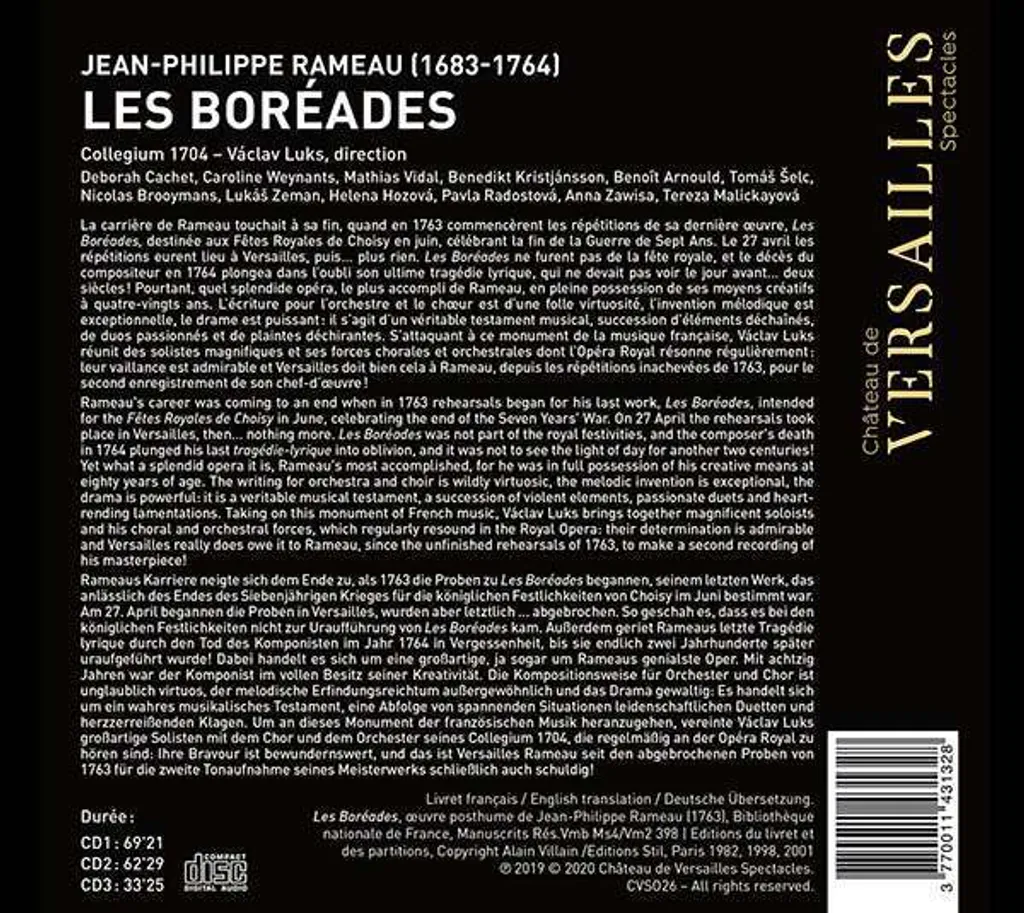 Opéra Les Boréades 1763 de Rameau - Triple Vinyle Haute Fidélité 180g