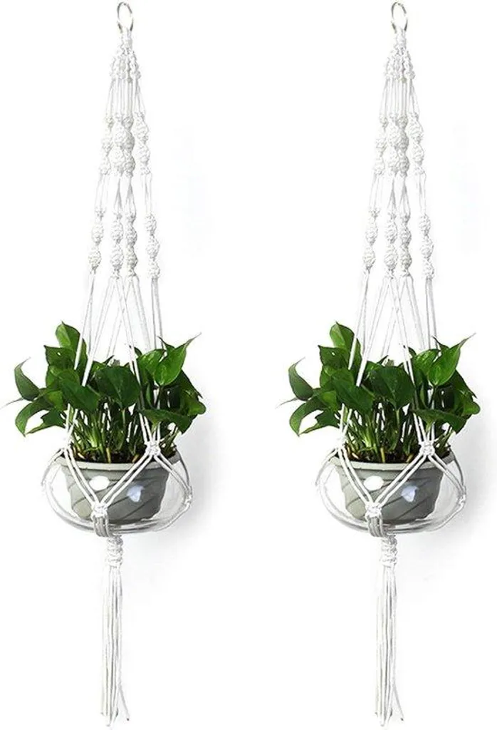 Suspension macramé pour plantes lot de 2 blanc 105cm : gagnez de l'espace