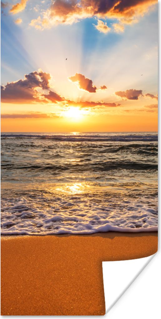 MuchoWow Poster Strand - Sonnenuntergang - Meer - Wolken - Horizont 75x150 cm - Dekoration für die Wände