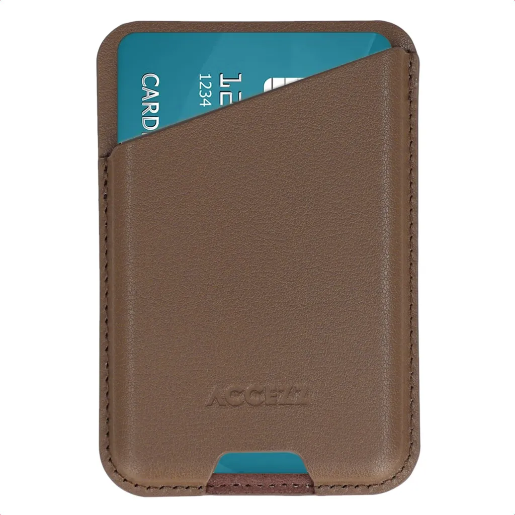 Accezz Porte-cartes magnétique en cuir Apple Find My Coffee Brown