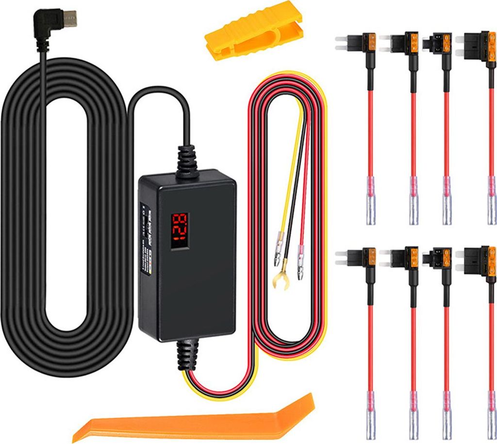 Dashcam-Hardwire-Kit, Dashcam-Autoladekabel-Kit 12 V-24 V auf 5 V, mit Sicherungskit, Dashcam-Niederspannungsschutz, Doppelsicherung