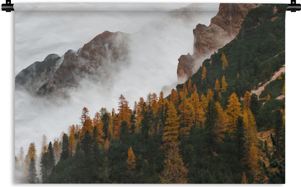 MuchoWow Wandteppich Wandbehang Berg - Nebel - Wald 60x40 cm Tapisserie Dekoration Wandtuch - Wanddekorationen