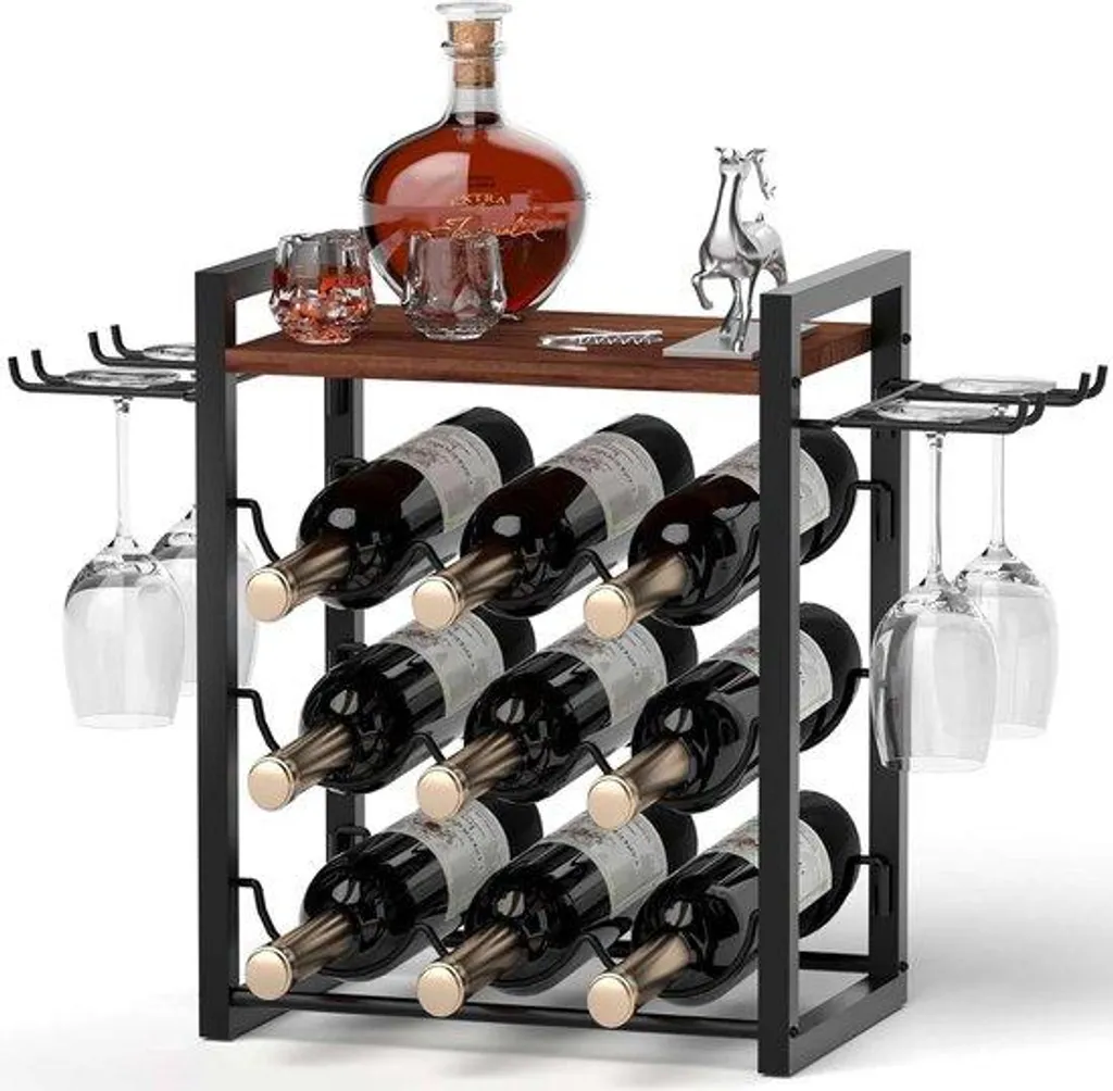 Range-bouteilles vertical en bois et porte-verres pour cuisine ou cave