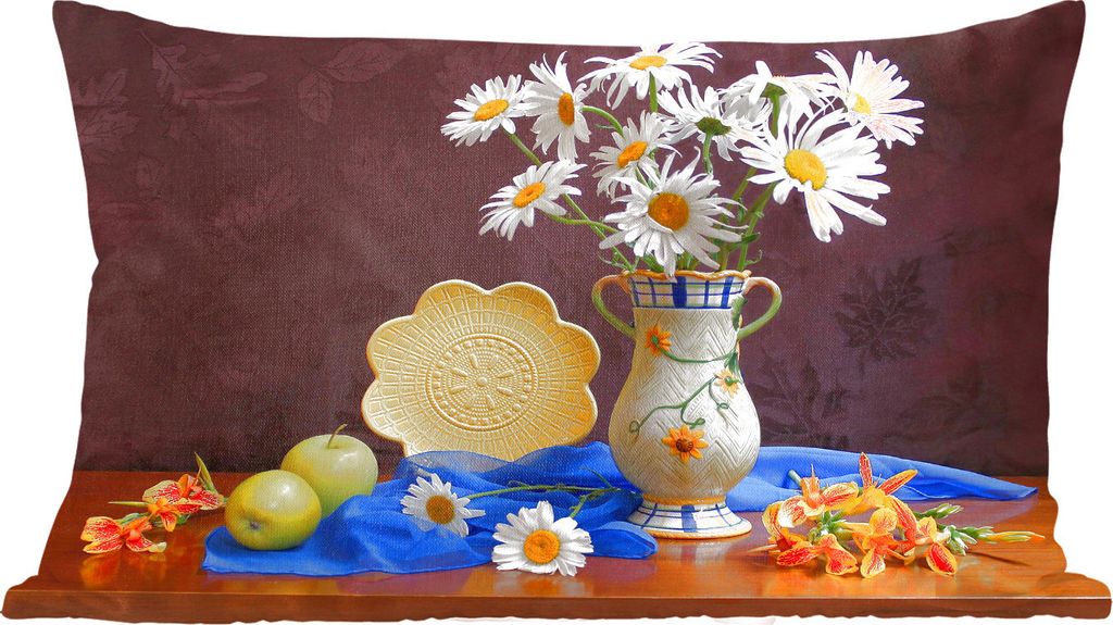 MuchoWow Zierkissen Sofakissen Wohnzimmer Dekokissen 50x30 cm Stillleben - Gänseblümchen - Blumen - Wohnzimmerdekoration - Polster mit Photo